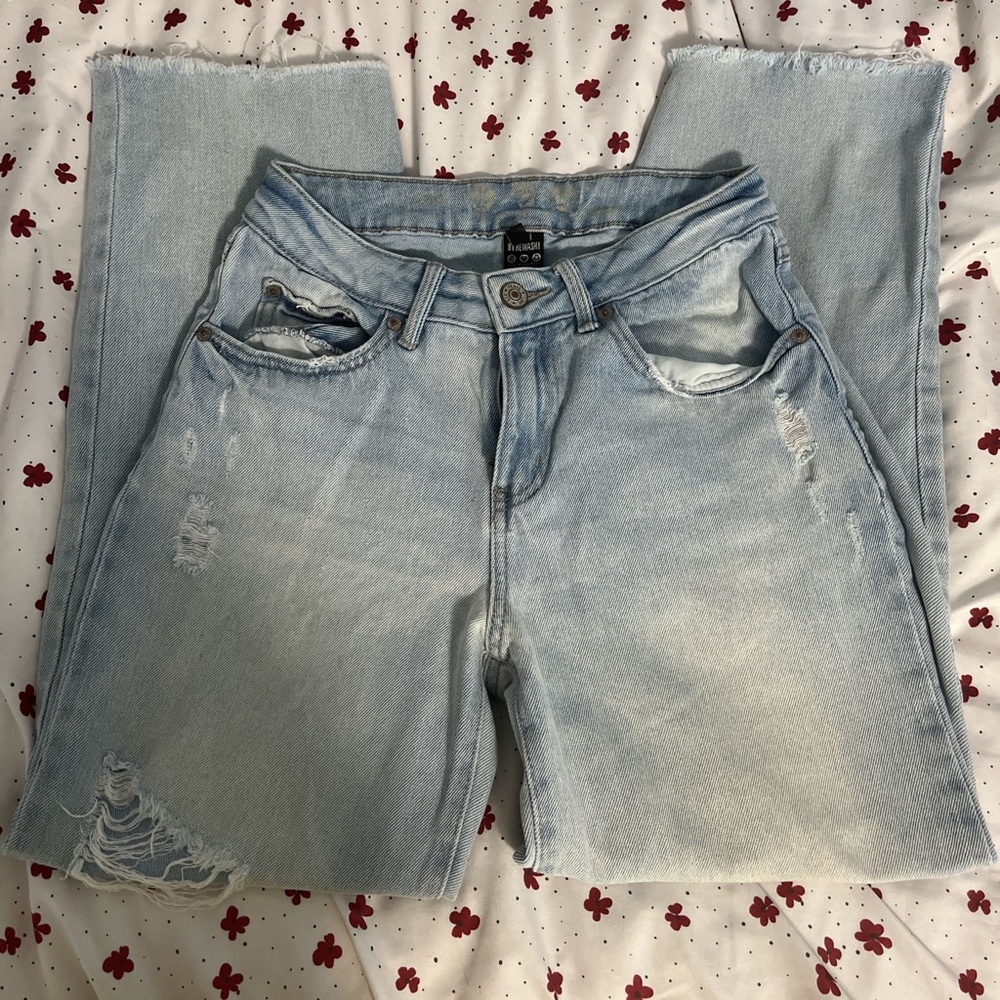 light blue ripped straight jeans